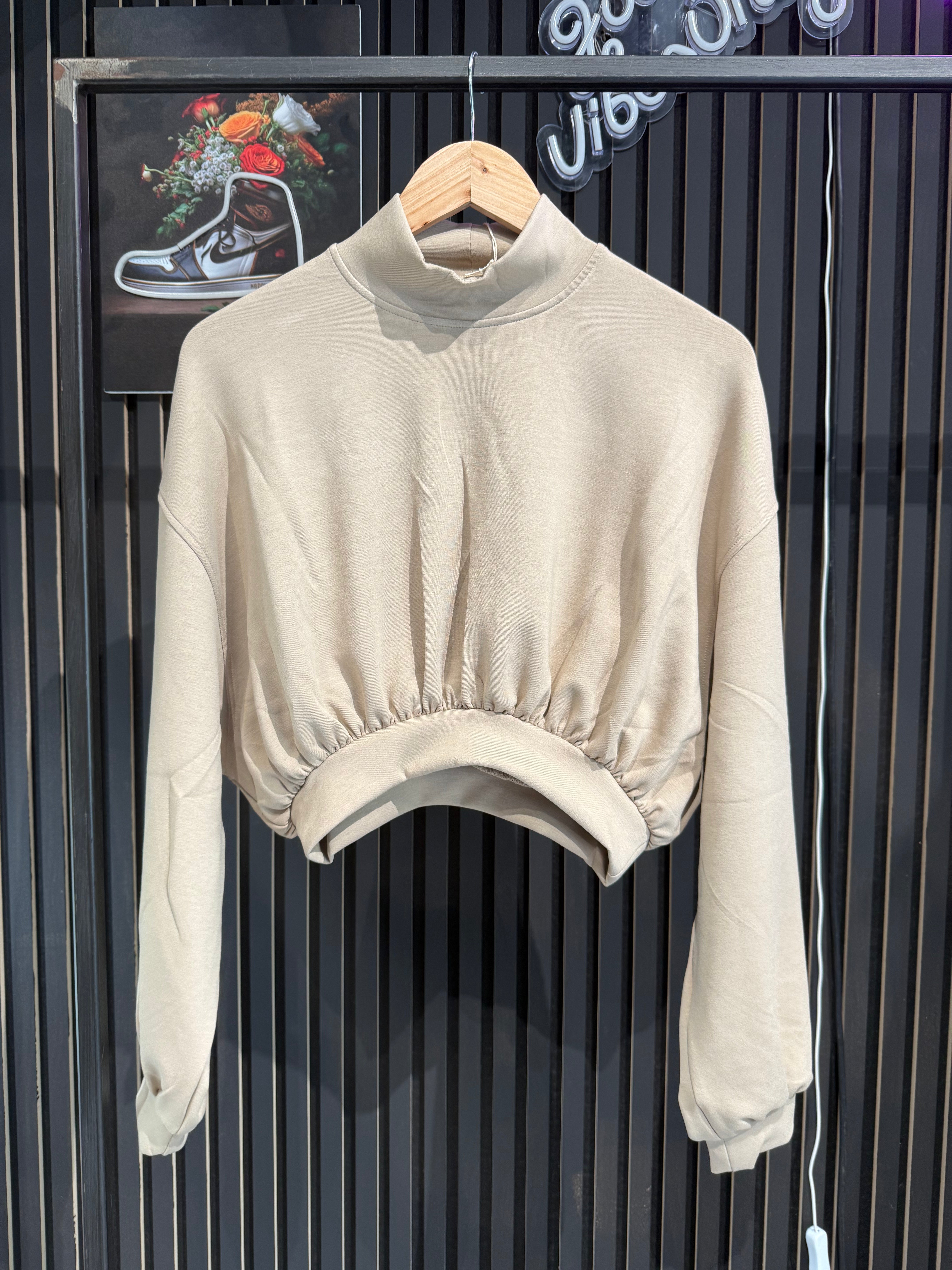 Felpa Collo alto Corta in viscosa beige HINNOMINATE