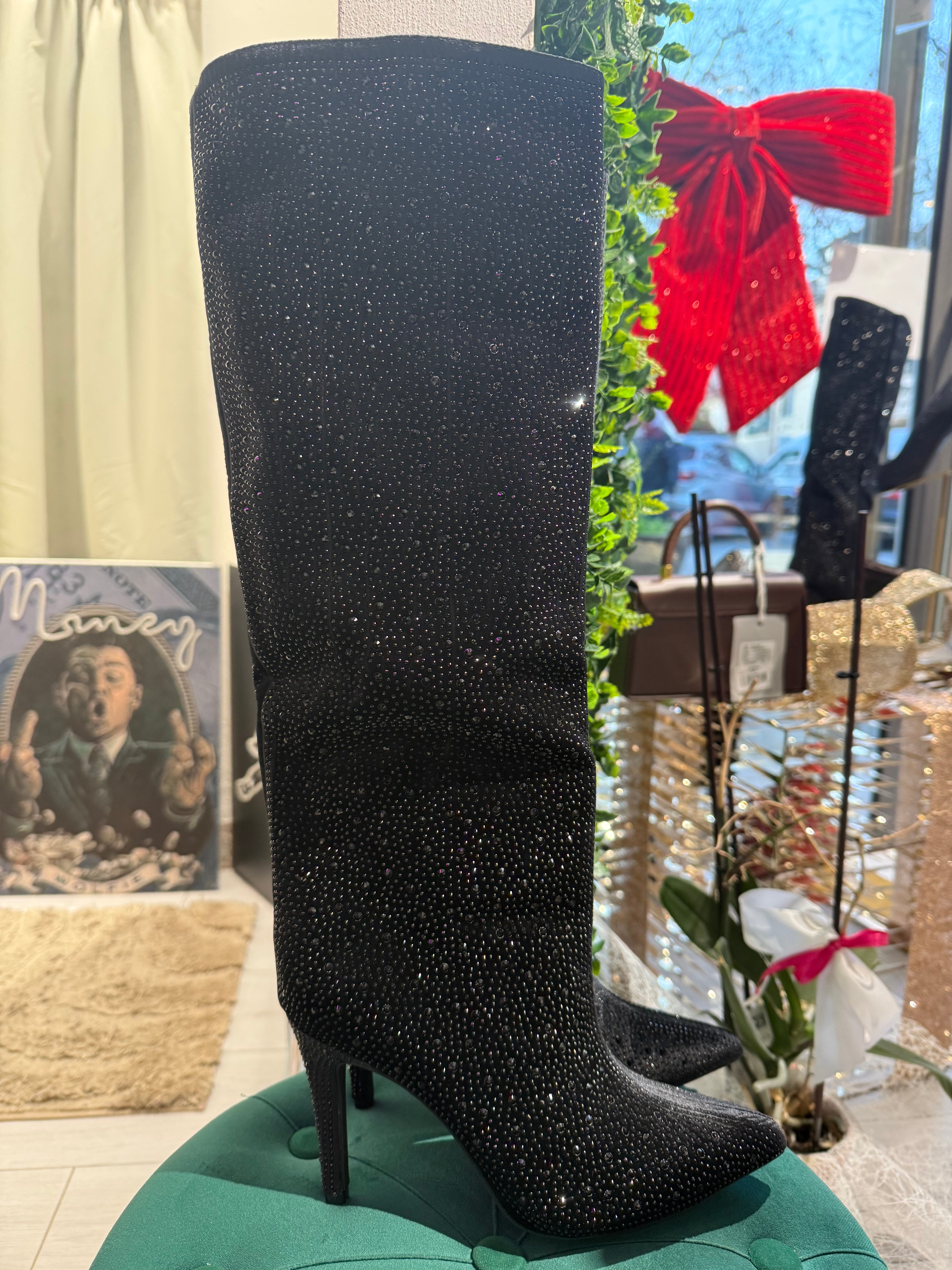 Stivale Nero Con Brillantini