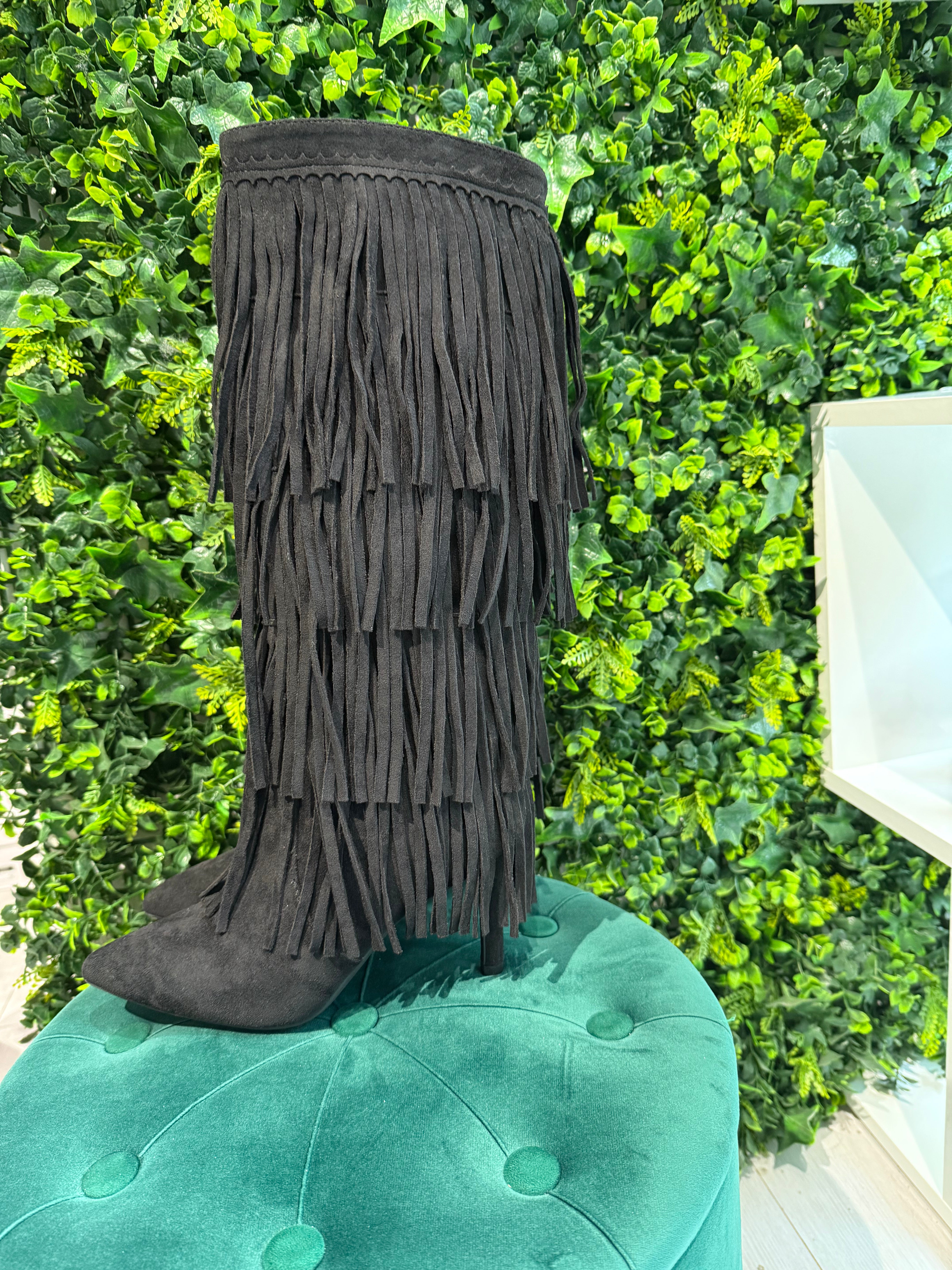 Stivale Nero Con Frange